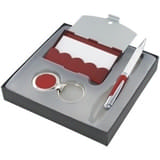 Набор: авторучка, брелок и визитница; красный с белым; 16х16 см; металл