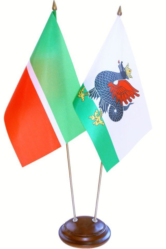 Флагшток настольный металлический с деревянным основанием, 2 штока