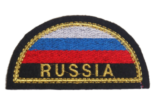 Шеврон флаг России полукруг с надписью РОССИЯ, 9х4,5 см